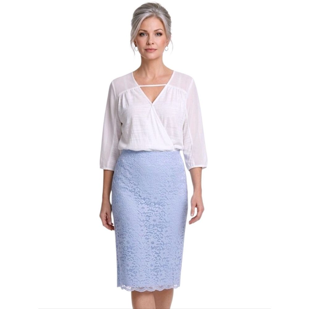 The Drop Skyway Blue Elana Lace Midi A-line Skirt Size XXL